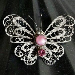 Antique Sterling Silver Butterfly Pin Brooch